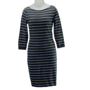 CHAPS Women's Black/Gold Metallic Striped Cotton Blend Knit Dress Size M